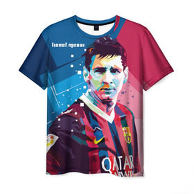 Мужская футболка 3D с принтом Lionel Messi в Екатеринбурге, 100% полиэфир | прямой крой, круглый вырез горловины, длина до линии бедер | barcelona | lionel | messi | барселона | лионель | месси | поп арт