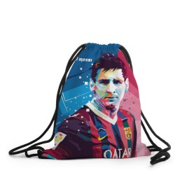 Рюкзак-мешок 3D с принтом Lionel Messi в Екатеринбурге, 100% полиэстер | плотность ткани — 200 г/м2, размер — 35 х 45 см; лямки — толстые шнурки, застежка на шнуровке, без карманов и подкладки | barcelona | lionel | messi | барселона | лионель | месси | поп арт