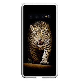 Чехол для Samsung Galaxy S10 с принтом Leopard в Екатеринбурге, Силикон | Область печати: задняя сторона чехла, без боковых панелей | Тематика изображения на принте: дикая кошка | зверь | клыки | кот | леопард | оскал | пантера | природа | хищник | ягуар