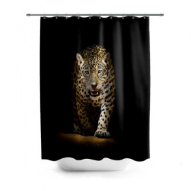Штора 3D для ванной с принтом Leopard в Екатеринбурге, 100% полиэстер | плотность материала — 100 г/м2. Стандартный размер — 146 см х 180 см. По верхнему краю — пластиковые люверсы для креплений. В комплекте 10 пластиковых колец | дикая кошка | зверь | клыки | кот | леопард | оскал | пантера | природа | хищник | ягуар