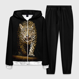 Мужской костюм 3D с принтом Leopard в Екатеринбурге, 100% полиэстер | Манжеты и пояс оформлены тканевой резинкой, двухслойный капюшон со шнурком для регулировки, карманы спереди | Тематика изображения на принте: дикая кошка | зверь | клыки | кот | леопард | оскал | пантера | природа | хищник | ягуар