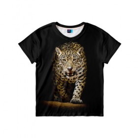 Детская футболка 3D с принтом Leopard в Екатеринбурге, 100% гипоаллергенный полиэфир | прямой крой, круглый вырез горловины, длина до линии бедер, чуть спущенное плечо, ткань немного тянется | дикая кошка | зверь | клыки | кот | леопард | оскал | пантера | природа | хищник | ягуар