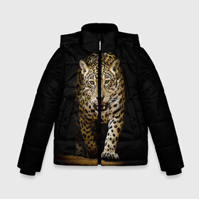 Зимняя куртка для мальчиков 3D с принтом Leopard в Екатеринбурге, ткань верха — 100% полиэстер; подклад — 100% полиэстер, утеплитель — 100% полиэстер | длина ниже бедра, удлиненная спинка, воротник стойка и отстегивающийся капюшон. Есть боковые карманы с листочкой на кнопках, утяжки по низу изделия и внутренний карман на молнии. 

Предусмотрены светоотражающий принт на спинке, радужный светоотражающий элемент на пуллере молнии и на резинке для утяжки | дикая кошка | зверь | клыки | кот | леопард | оскал | пантера | природа | хищник | ягуар