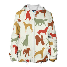 Мужская куртка 3D с принтом Силуэты собак в Екатеринбурге, ткань верха — 100% полиэстер, подклад — флис | прямой крой, подол и капюшон оформлены резинкой с фиксаторами, два кармана без застежек по бокам, один большой потайной карман на груди. Карман на груди застегивается на липучку | год собаки | новый год | пес | собака | щенок