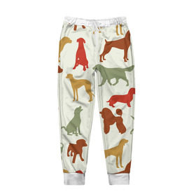 Мужские брюки 3D с принтом Силуэты собак в Екатеринбурге, 100% полиэстер | манжеты по низу, эластичный пояс регулируется шнурком, по бокам два кармана без застежек, внутренняя часть кармана из мелкой сетки | Тематика изображения на принте: год собаки | новый год | пес | собака | щенок