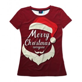 Женская футболка 3D с принтом Merry Christmas #3 в Екатеринбурге, 100% полиэфир ( синтетическое хлопкоподобное полотно) | прямой крой, круглый вырез горловины, длина до линии бедер | 