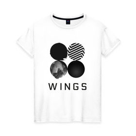 Женская футболка хлопок с принтом BTS wings в Екатеринбурге, 100% хлопок | прямой крой, круглый вырез горловины, длина до линии бедер, слегка спущенное плечо | bangtan boys | bts | bts army | бантаны бтс
