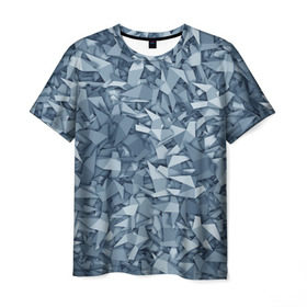 Мужская футболка 3D с принтом Бумажные голуби в Екатеринбурге, 100% полиэфир | прямой крой, круглый вырез горловины, длина до линии бедер | бумага | геометрия | голубь | камуфляж | милитари | оригами | паттерн | поделка | птицы | серый | синий