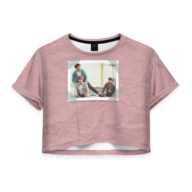Женская футболка 3D укороченная с принтом BTS _2 в Екатеринбурге, 100% полиэстер | круглая горловина, длина футболки до линии талии, рукава с отворотами | bangtan boys | bts | bts army | бантаны бтс