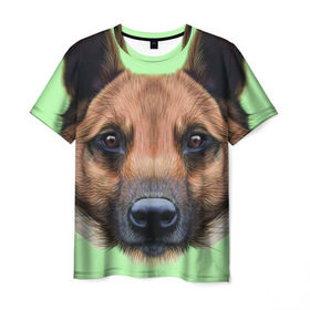 Мужская футболка 3D с принтом Немецкая овчарка в Екатеринбурге, 100% полиэфир | прямой крой, круглый вырез горловины, длина до линии бедер | dog | овчарка | пес | песик | собака | собачка