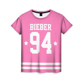 Женская футболка 3D с принтом Bieber Team Pink в Екатеринбурге, 100% полиэфир ( синтетическое хлопкоподобное полотно) | прямой крой, круглый вырез горловины, длина до линии бедер | bieber | justin bieber | бибер | джастин бибер
