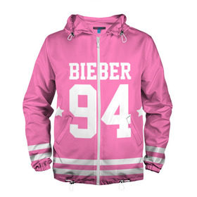Мужская ветровка 3D с принтом Bieber Team Pink в Екатеринбурге, 100% полиэстер | подол и капюшон оформлены резинкой с фиксаторами, два кармана без застежек по бокам, один потайной карман на груди | bieber | justin bieber | бибер | джастин бибер