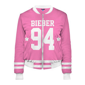 Женский бомбер 3D с принтом Bieber Team Pink в Екатеринбурге, 100% полиэстер | застегивается на молнию, по бокам два кармана без застежек, мягкие манжеты, по низу бомбера и на воротнике — эластичная резинка | bieber | justin bieber | бибер | джастин бибер