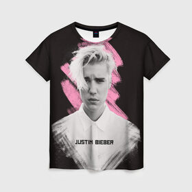 Женская футболка 3D с принтом Justin Bieber / Pink splash в Екатеринбурге, 100% полиэфир ( синтетическое хлопкоподобное полотно) | прямой крой, круглый вырез горловины, длина до линии бедер | bieber | justin bieber | бибер | джастин бибер