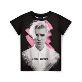 Детская футболка 3D с принтом Justin Bieber / Pink splash в Екатеринбурге, 100% гипоаллергенный полиэфир | прямой крой, круглый вырез горловины, длина до линии бедер, чуть спущенное плечо, ткань немного тянется | Тематика изображения на принте: bieber | justin bieber | бибер | джастин бибер
