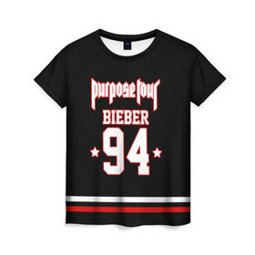 Женская футболка 3D с принтом Bieber Team Black в Екатеринбурге, 100% полиэфир ( синтетическое хлопкоподобное полотно) | прямой крой, круглый вырез горловины, длина до линии бедер | bieber | justin bieber | бибер | джастин бибер