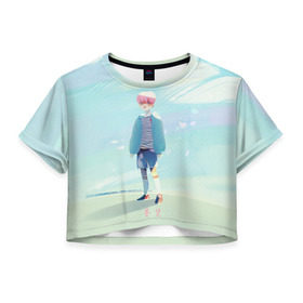Женская футболка 3D укороченная с принтом BTS_Jimin_4 в Екатеринбурге, 100% полиэстер | круглая горловина, длина футболки до линии талии, рукава с отворотами | Тематика изображения на принте: bangtan boys | bts | бантаны бтс