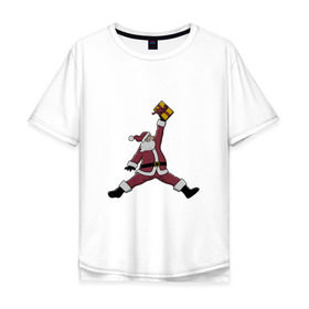 Мужская футболка хлопок Oversize с принтом Santa Jordan в Екатеринбурге, 100% хлопок | свободный крой, круглый ворот, “спинка” длиннее передней части | дед мороз | джордан | новогодний | рождество | санта