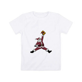 Детская футболка хлопок с принтом Santa Jordan в Екатеринбурге, 100% хлопок | круглый вырез горловины, полуприлегающий силуэт, длина до линии бедер | дед мороз | джордан | новогодний | рождество | санта