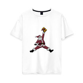 Женская футболка хлопок Oversize с принтом Santa Jordan в Екатеринбурге, 100% хлопок | свободный крой, круглый ворот, спущенный рукав, длина до линии бедер
 | дед мороз | джордан | новогодний | рождество | санта