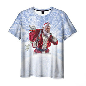 Мужская футболка 3D с принтом GTA 5 Online в Екатеринбурге, 100% полиэфир | прямой крой, круглый вырез горловины, длина до линии бедер | auto | christmas | dead | grand | gta | gta5 | new | rdr | red | redemption | rockstar | theft | year | гта | дед мороз | клаус | нг | новый год | санта