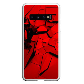 Чехол для Samsung Galaxy S10 с принтом Carbon abstraction RED в Екатеринбурге, Силикон | Область печати: задняя сторона чехла, без боковых панелей | abstraction | geometry | абстракция | геометрия | грань | краски | кубик | кубики | линии | мозаика | разноцветные | ребро | текстура | тени | узор