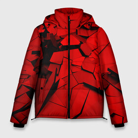 Мужская зимняя куртка 3D с принтом Carbon abstraction RED в Екатеринбурге, верх — 100% полиэстер; подкладка — 100% полиэстер; утеплитель — 100% полиэстер | длина ниже бедра, свободный силуэт Оверсайз. Есть воротник-стойка, отстегивающийся капюшон и ветрозащитная планка. 

Боковые карманы с листочкой на кнопках и внутренний карман на молнии. | Тематика изображения на принте: abstraction | geometry | абстракция | геометрия | грань | краски | кубик | кубики | линии | мозаика | разноцветные | ребро | текстура | тени | узор