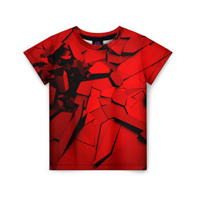 Детская футболка 3D с принтом Carbon abstraction RED в Екатеринбурге, 100% гипоаллергенный полиэфир | прямой крой, круглый вырез горловины, длина до линии бедер, чуть спущенное плечо, ткань немного тянется | abstraction | geometry | абстракция | геометрия | грань | краски | кубик | кубики | линии | мозаика | разноцветные | ребро | текстура | тени | узор