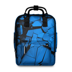 Женский рюкзак 3D с принтом Carbon abstraction BLUE в Екатеринбурге, 100% полиэстер | лямки с регулируемой длиной, сверху ручки, чтобы рюкзак нести как сумку. Основное отделение закрывается на молнию, как и внешний карман. Внутри два дополнительных кармана, один из которых закрывается на молнию. По бокам два дополнительных кармашка, куда поместится маленькая бутылочка
 | abstraction | geometry | абстракция | геометрия | грань | краски | кубик | кубики | линии | мозаика | разноцветные | ребро | текстура | тени | узор