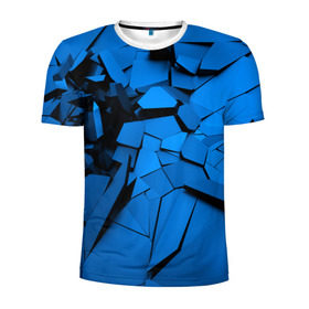 Мужская футболка 3D спортивная с принтом Carbon abstraction BLUE в Екатеринбурге, 100% полиэстер с улучшенными характеристиками | приталенный силуэт, круглая горловина, широкие плечи, сужается к линии бедра | Тематика изображения на принте: abstraction | geometry | абстракция | геометрия | грань | краски | кубик | кубики | линии | мозаика | разноцветные | ребро | текстура | тени | узор
