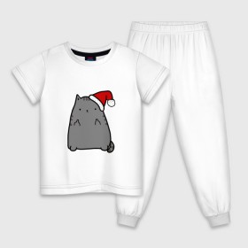 Детская пижама хлопок с принтом New Year Cat в Екатеринбурге, 100% хлопок |  брюки и футболка прямого кроя, без карманов, на брюках мягкая резинка на поясе и по низу штанин
 | кот | новогодний | рождество | шапка