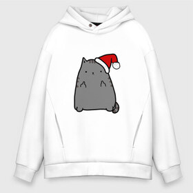 Мужское худи Oversize хлопок с принтом New Year Cat в Екатеринбурге, френч-терри — 70% хлопок, 30% полиэстер. Мягкий теплый начес внутри —100% хлопок | боковые карманы, эластичные манжеты и нижняя кромка, капюшон на магнитной кнопке | кот | новогодний | рождество | шапка