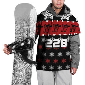 Накидка на куртку 3D с принтом Праздничный 228 в Екатеринбурге, 100% полиэстер |  | Тематика изображения на принте: 228 | mc | rap | мс | новогодний | новый год | пистолет | праздник | пушка | реп | репер | рождество | рэп | рэпер | снежинки | статья | ствол | хип | хипхоп | хоп