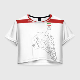 Женская футболка 3D укороченная с принтом Иран, форма в Екатеринбурге, 100% полиэстер | круглая горловина, длина футболки до линии талии, рукава с отворотами | fifa | леопард | фифа | чемпионат мира
