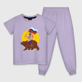 Детская пижама хлопок с принтом Русский на медведе! в Екатеринбурге, 100% хлопок |  брюки и футболка прямого кроя, без карманов, на брюках мягкая резинка на поясе и по низу штанин
 | 