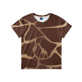 Детская футболка 3D с принтом Жираф в Екатеринбурге, 100% гипоаллергенный полиэфир | прямой крой, круглый вырез горловины, длина до линии бедер, чуть спущенное плечо, ткань немного тянется | африка | жираф | окрас