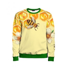 Детский свитшот 3D с принтом Любители меда в Екатеринбурге, 100% полиэстер | свободная посадка, прямой крой, мягкая тканевая резинка на рукавах и понизу свитшота | крылья | мед | насекомое | полет | природа | пчелы | улей | цветное | яркое