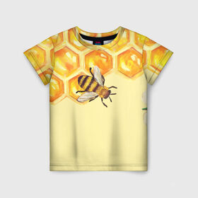 Детская футболка 3D с принтом Любители меда в Екатеринбурге, 100% гипоаллергенный полиэфир | прямой крой, круглый вырез горловины, длина до линии бедер, чуть спущенное плечо, ткань немного тянется | крылья | мед | насекомое | полет | природа | пчелы | улей | цветное | яркое