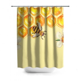 Штора 3D для ванной с принтом Любители меда в Екатеринбурге, 100% полиэстер | плотность материала — 100 г/м2. Стандартный размер — 146 см х 180 см. По верхнему краю — пластиковые люверсы для креплений. В комплекте 10 пластиковых колец | крылья | мед | насекомое | полет | природа | пчелы | улей | цветное | яркое