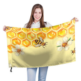 Флаг 3D с принтом Любители меда в Екатеринбурге, 100% полиэстер | плотность ткани — 95 г/м2, размер — 67 х 109 см. Принт наносится с одной стороны | Тематика изображения на принте: крылья | мед | насекомое | полет | природа | пчелы | улей | цветное | яркое