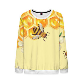 Мужской свитшот 3D с принтом Любители меда в Екатеринбурге, 100% полиэстер с мягким внутренним слоем | круглый вырез горловины, мягкая резинка на манжетах и поясе, свободная посадка по фигуре | крылья | мед | насекомое | полет | природа | пчелы | улей | цветное | яркое