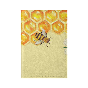 Обложка для паспорта матовая кожа с принтом Любители меда в Екатеринбурге, натуральная матовая кожа | размер 19,3 х 13,7 см; прозрачные пластиковые крепления | Тематика изображения на принте: крылья | мед | насекомое | полет | природа | пчелы | улей | цветное | яркое