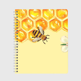 Тетрадь с принтом Любители меда в Екатеринбурге, 100% бумага | 48 листов, плотность листов — 60 г/м2, плотность картонной обложки — 250 г/м2. Листы скреплены сбоку удобной пружинной спиралью. Уголки страниц и обложки скругленные. Цвет линий — светло-серый
 | Тематика изображения на принте: крылья | мед | насекомое | полет | природа | пчелы | улей | цветное | яркое