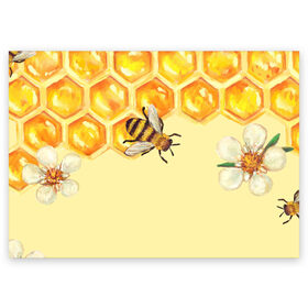 Поздравительная открытка с принтом Любители меда в Екатеринбурге, 100% бумага | плотность бумаги 280 г/м2, матовая, на обратной стороне линовка и место для марки
 | Тематика изображения на принте: крылья | мед | насекомое | полет | природа | пчелы | улей | цветное | яркое