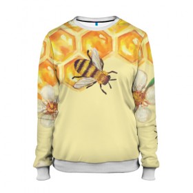 Женский свитшот 3D с принтом Любители меда в Екатеринбурге, 100% полиэстер с мягким внутренним слоем | круглый вырез горловины, мягкая резинка на манжетах и поясе, свободная посадка по фигуре | крылья | мед | насекомое | полет | природа | пчелы | улей | цветное | яркое