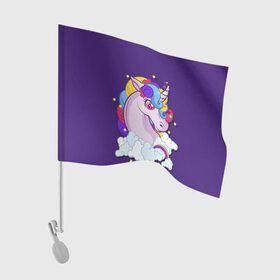 Флаг для автомобиля с принтом Покорители воздуха в Екатеринбурге, 100% полиэстер | Размер: 30*21 см | единорог | лошадь | рога | сказка