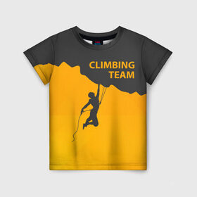 Детская футболка 3D с принтом climbing в Екатеринбурге, 100% гипоаллергенный полиэфир | прямой крой, круглый вырез горловины, длина до линии бедер, чуть спущенное плечо, ткань немного тянется | adrenaline | extreme | hiking | mountaineering | mountains | risk | rock climb | rocks | sport | адреналин | альпинизм | высота | горы | риск | скалолазание | скалы | спорт | туризм | экстрим