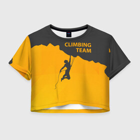 Женская футболка 3D укороченная с принтом climbing в Екатеринбурге, 100% полиэстер | круглая горловина, длина футболки до линии талии, рукава с отворотами | Тематика изображения на принте: adrenaline | extreme | hiking | mountaineering | mountains | risk | rock climb | rocks | sport | адреналин | альпинизм | высота | горы | риск | скалолазание | скалы | спорт | туризм | экстрим