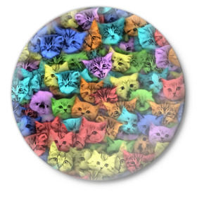 Значок с принтом Разноцветные коты в Екатеринбурге,  металл | круглая форма, металлическая застежка в виде булавки | Тематика изображения на принте: котенок | котик | котята | кошка | кошки | паттерн