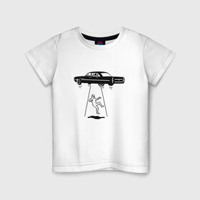 Детская футболка хлопок с принтом Похищение пришельца в Екатеринбурге, 100% хлопок | круглый вырез горловины, полуприлегающий силуэт, длина до линии бедер | авто | космонавт | космос | нло | пришельцы